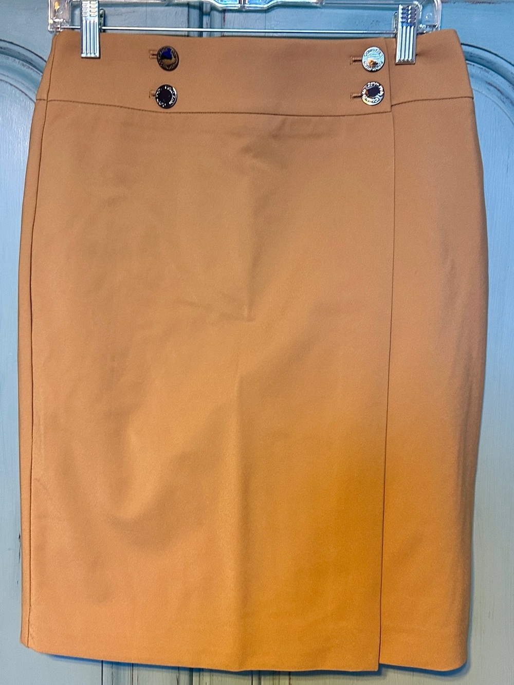 Calvin Klein Camel Pencil Skirt with Button Detail
